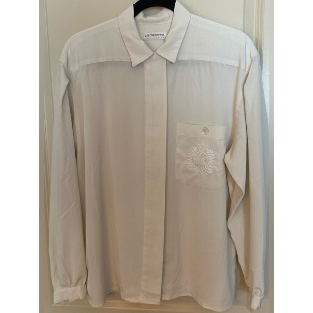 Liz Claiborne Collection Ivory Button Up Dress Shirt Womens